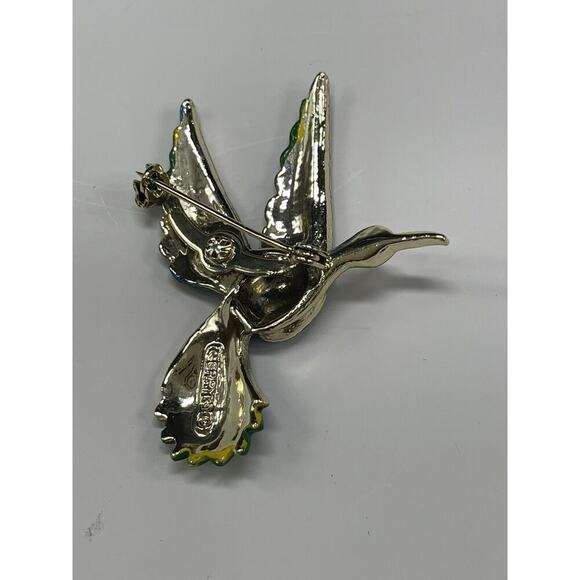 Vintage Tropical Bird Enamel Brooch Pin Gold -Tone Retro - Picture 3 of 7